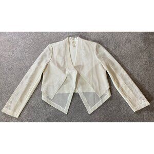 Chicos White Faux Leather Blazer Jacket Mesh Open Front Chicos Size 0 Small